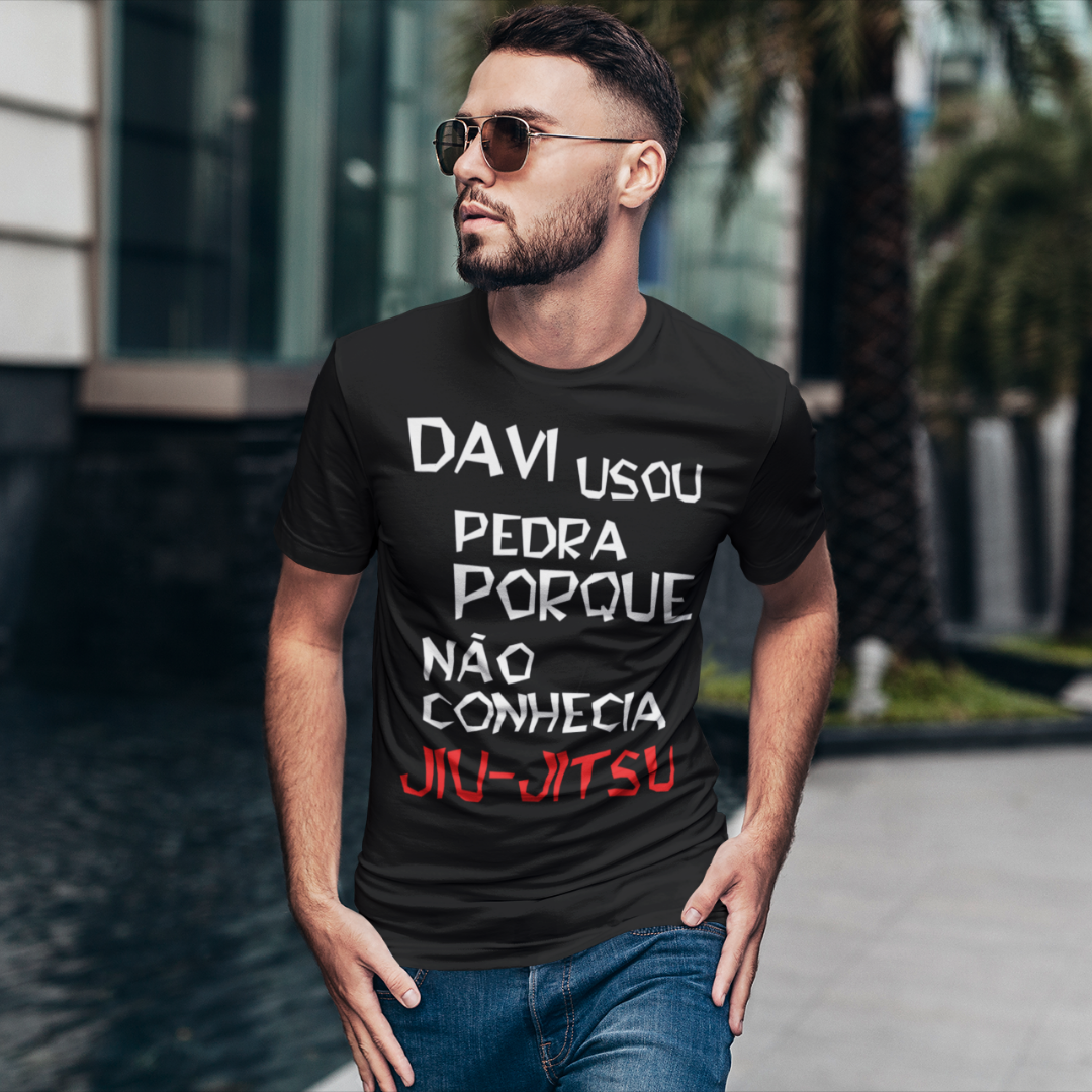 Nome do produto: Camiseta Jiu-jitsu Frase Davi Usou Pedra...