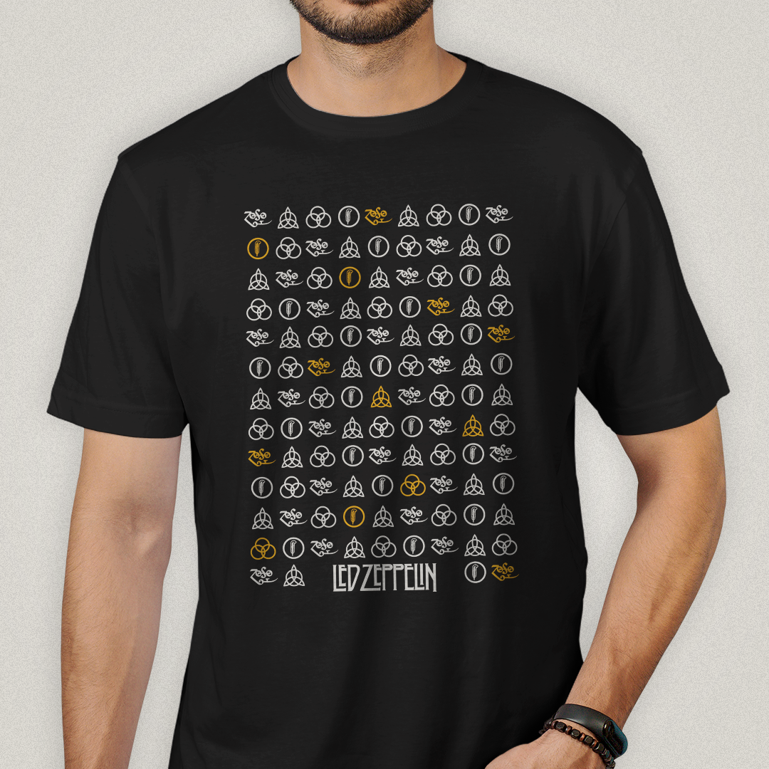 Camiseta Led Zeppelin - Símbolos - Algodão 100% Unissex | Retrolhama