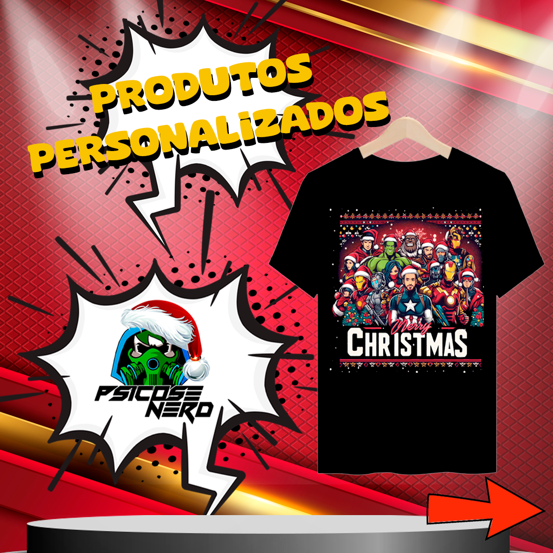 Nome do produto: CAMISETA NATAL VINGADORES ESTRANHOS