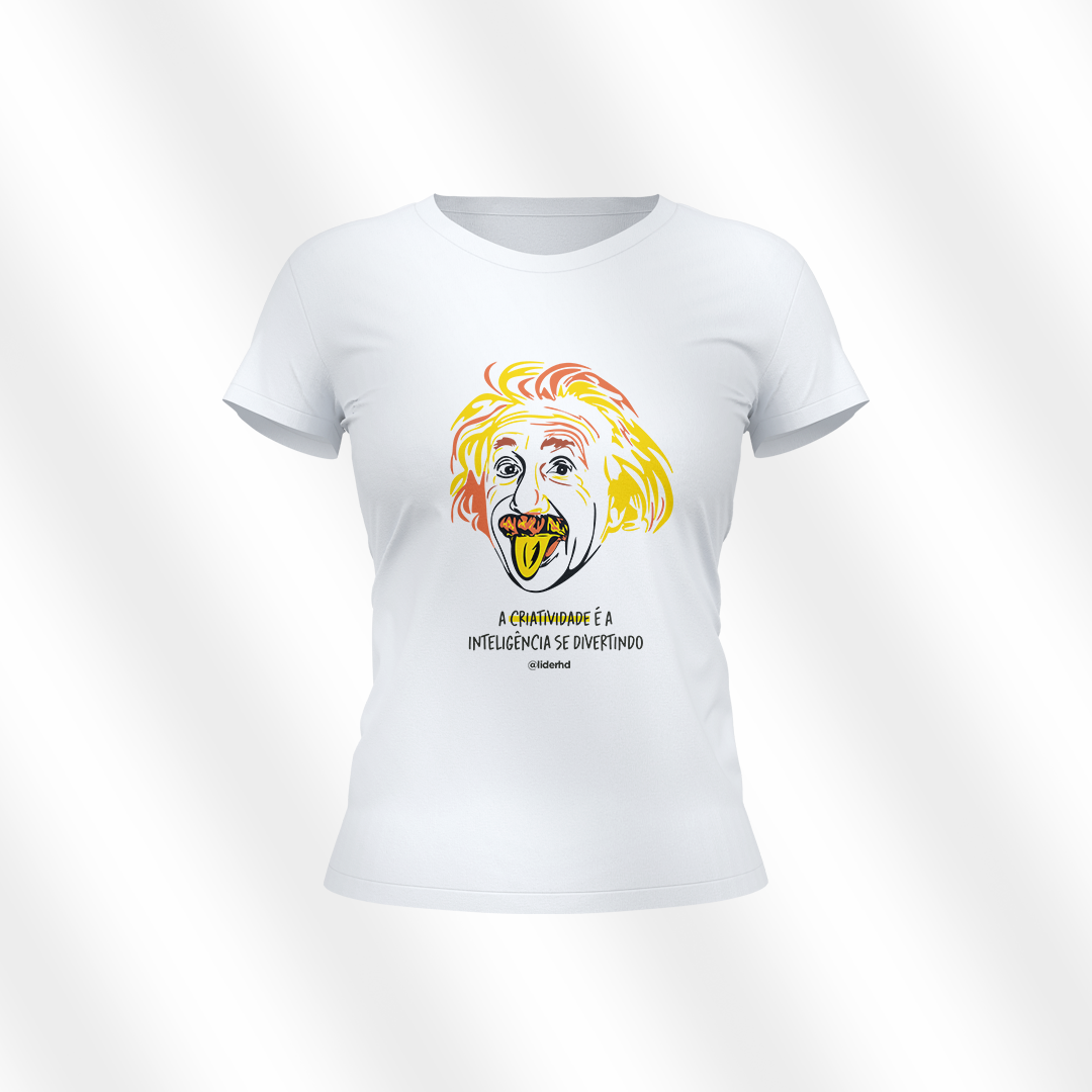 Nome do produto: Baby Look Branca - Criatividade, Einstein