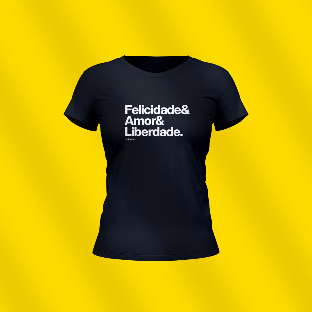 Nome do produto: Baby Look preta - Felicidade & Amor & Liberdade