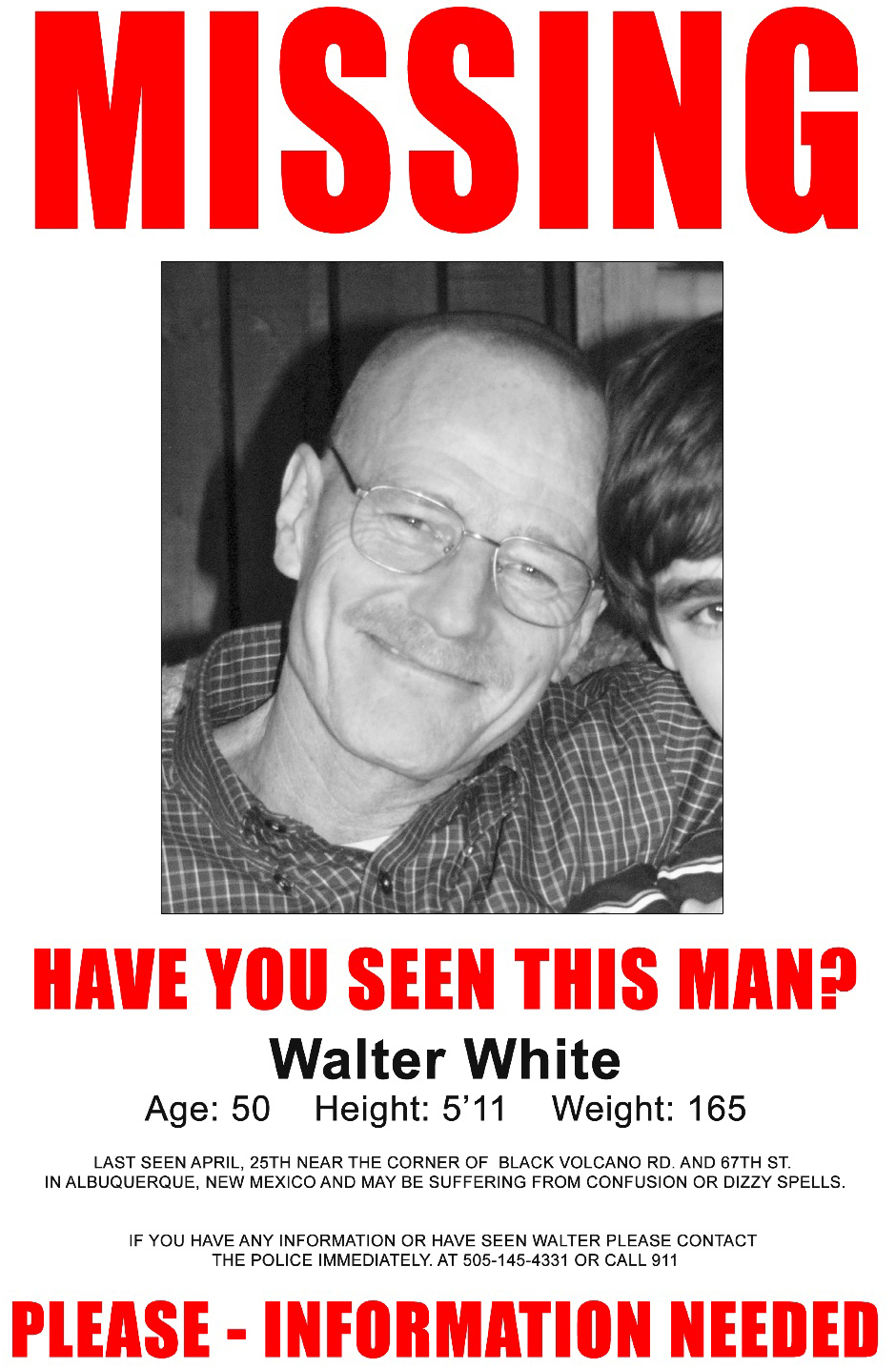 Nome do produto: Camiseta Walter White Missing - Breaking Bad