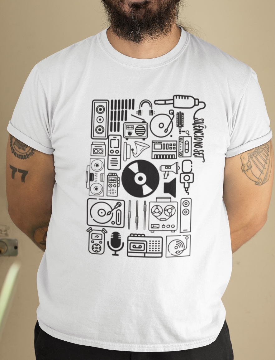 Nome do produto: Camiseta ícones | Branca | Cinza