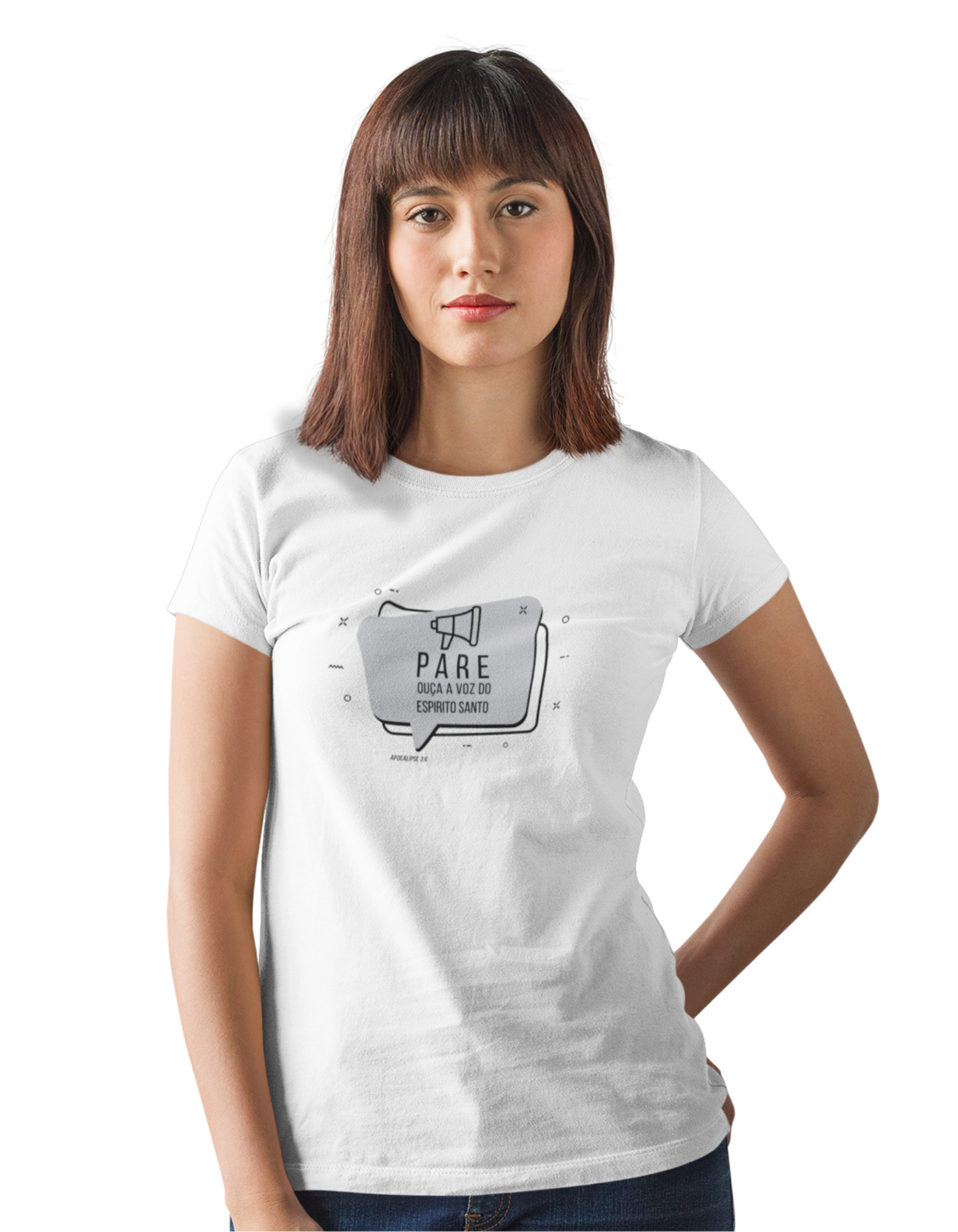 Nome do produto: T-SHIRT FEMININA - MALHA  PRIME - OUÇA (BLACK)