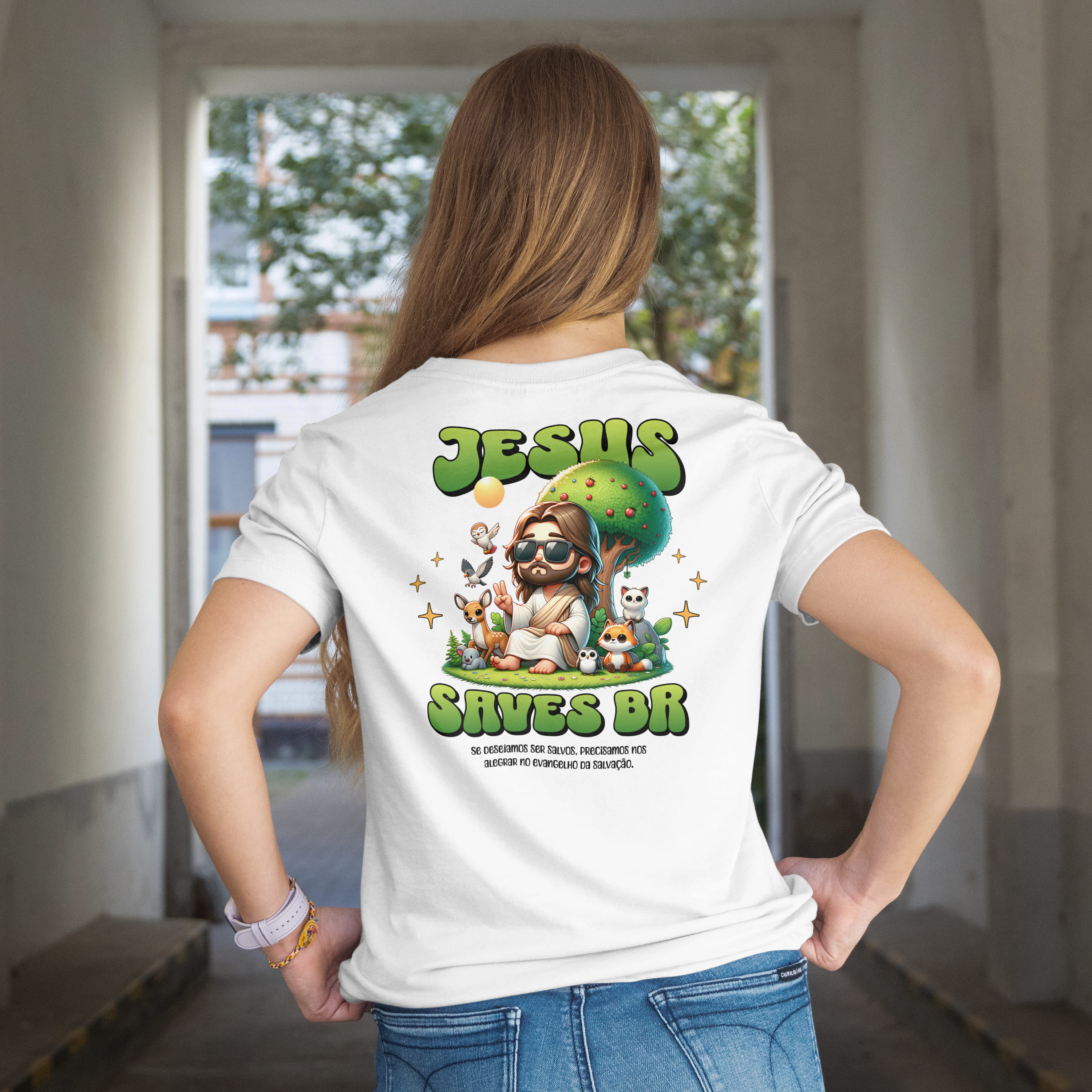 Camiseta Retro Faith – Jesus Salva / Ele Virá! - 100% algodão (Estampa - Frente e Verso) Unissex