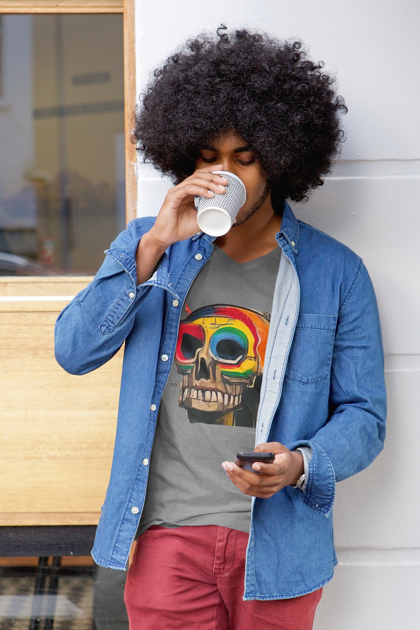 Nome do produto: Camiseta Masculina Caveira colorida