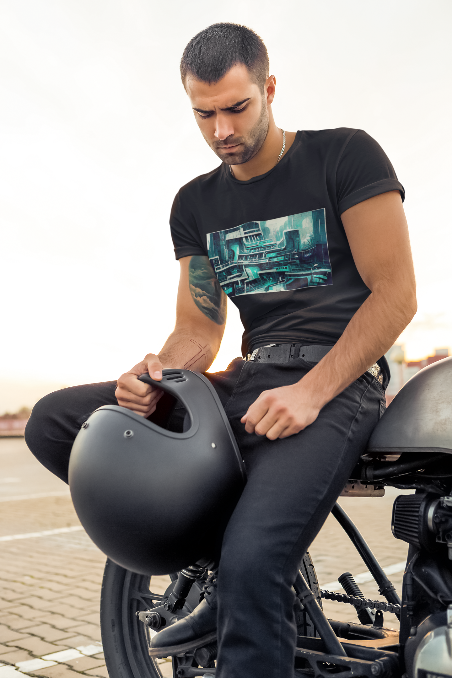 Nome do produto: Camiseta Masculina Cidade Futurista