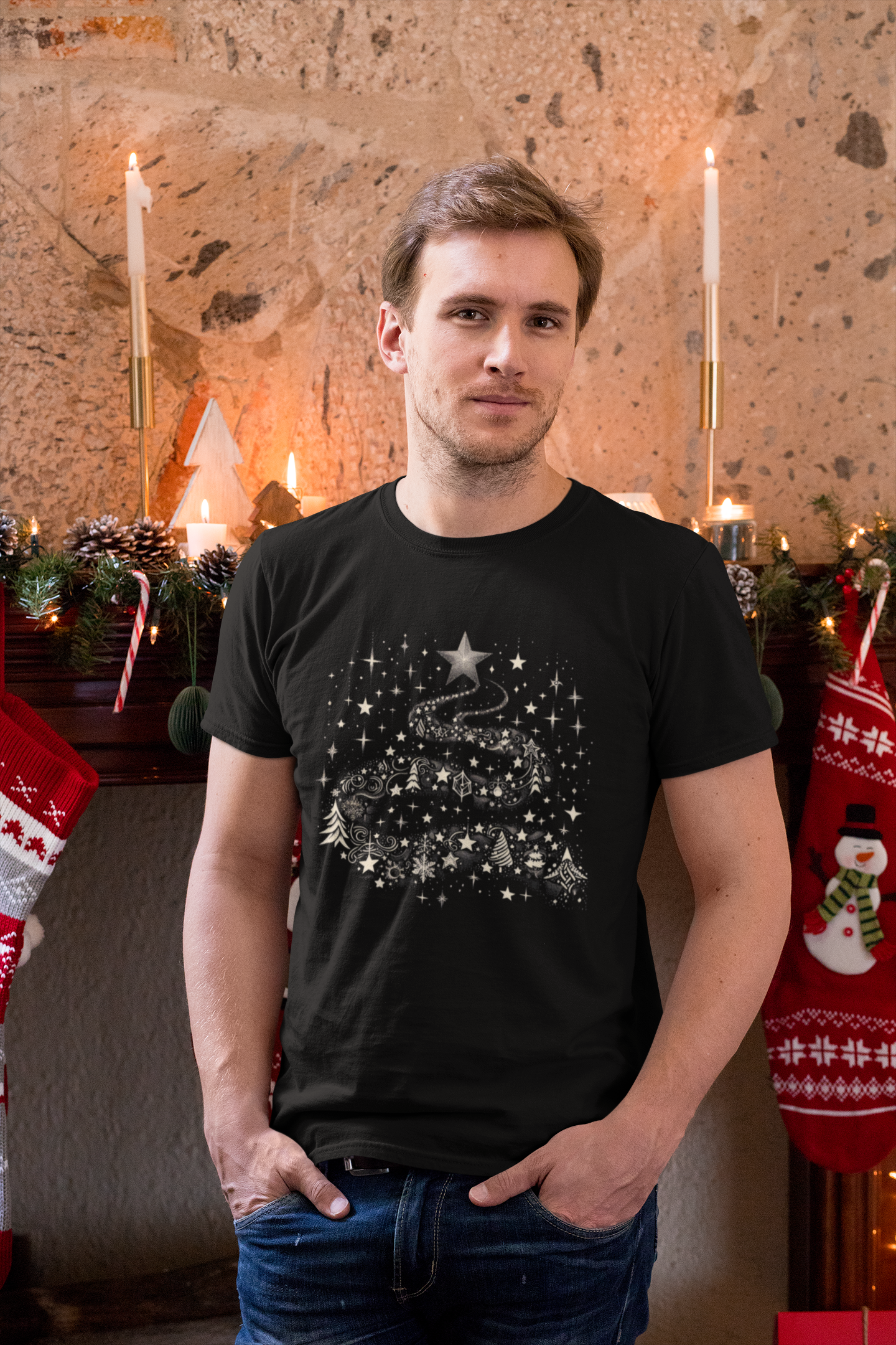 Nome do produto: Camiseta Estampada Natal Caminho de Estrelas