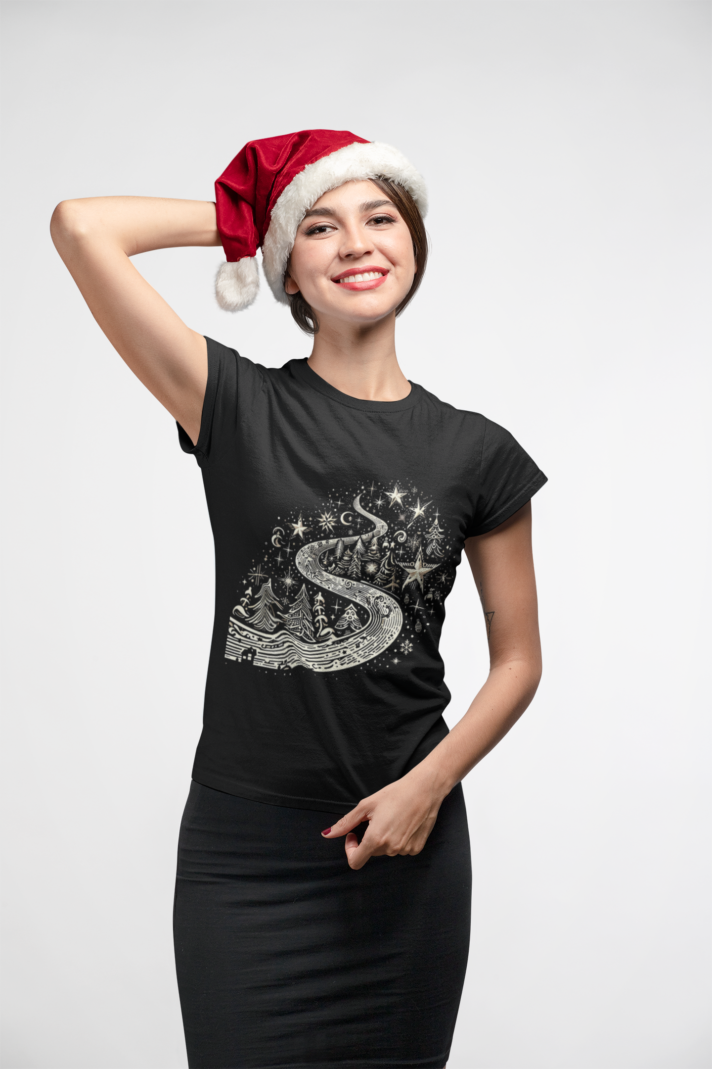 Nome do produto: Camiseta Estampada Feminina Natal Caminho de Estrelas