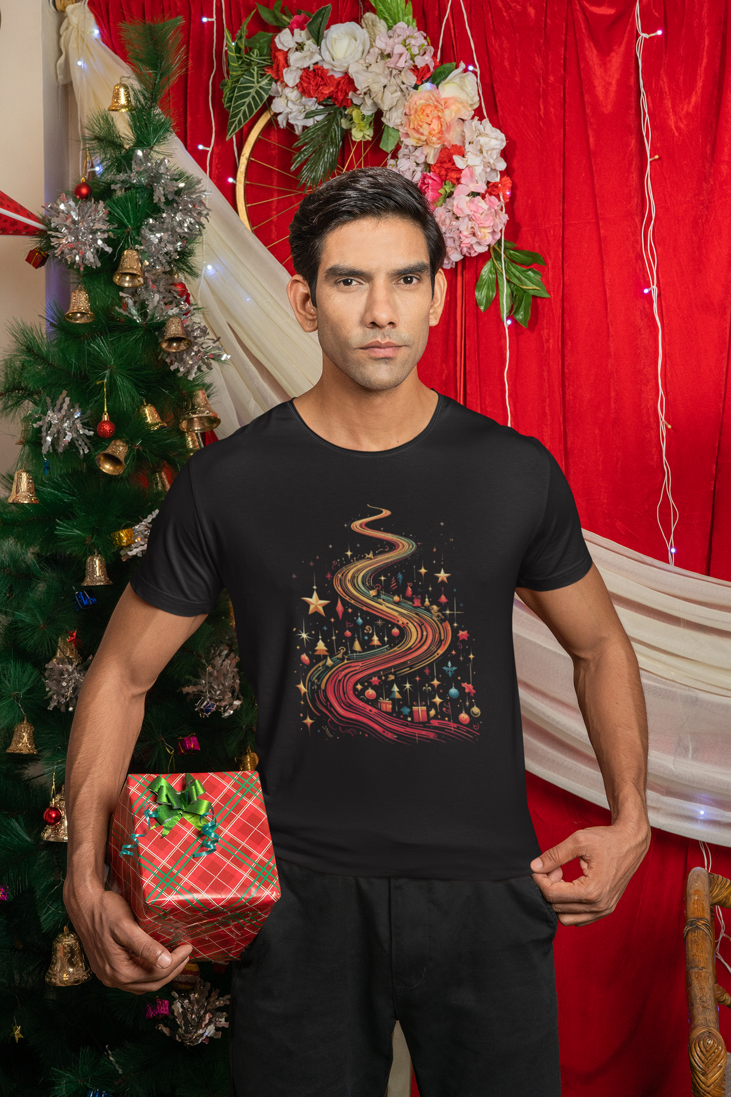 Nome do produto: Camiseta Estampada Natal Caminho de Estrelas