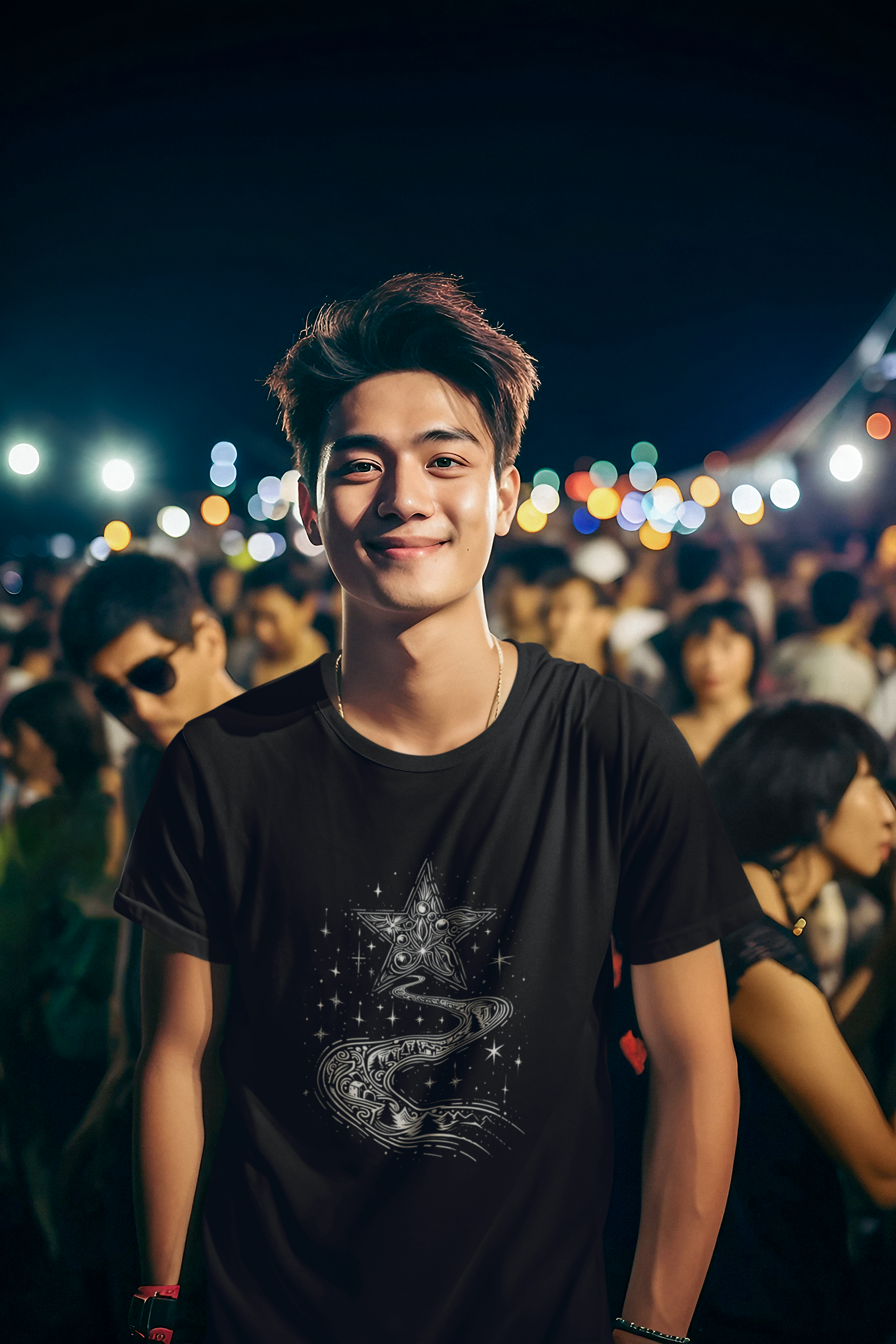 Nome do produto: Camiseta Estampada Natal Caminho de Estrelas