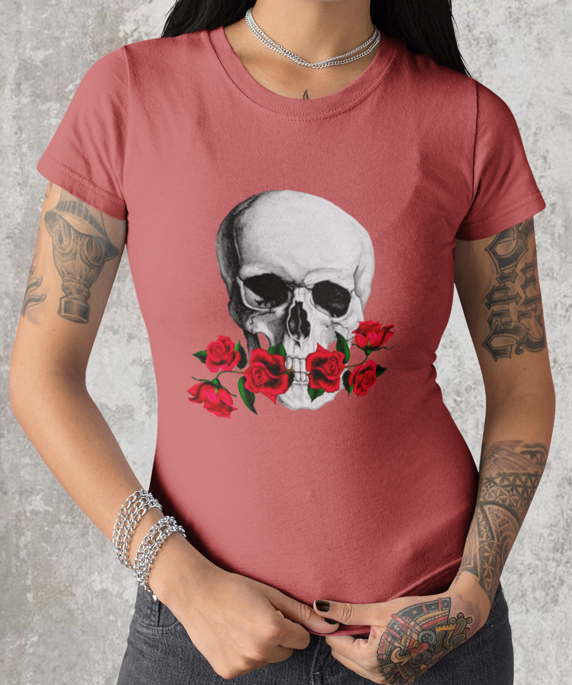 Nome do produto: Camiseta feminina estonada flower skull