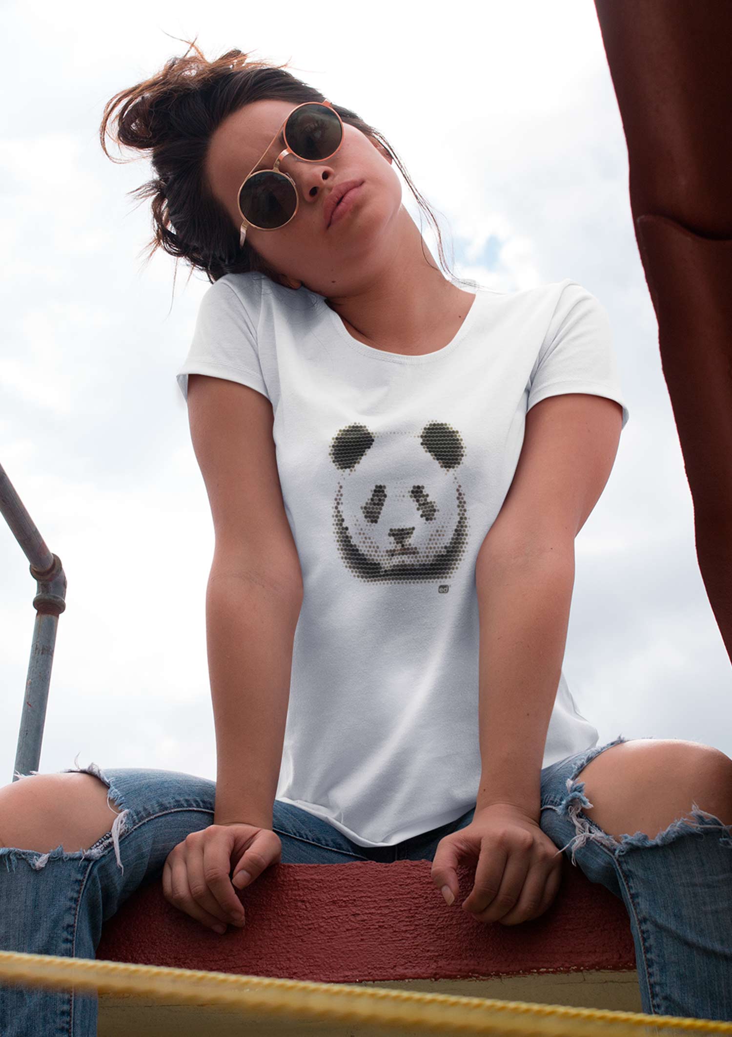 Nome do produto: Camiseta Branca Baby Long Estampada Panda