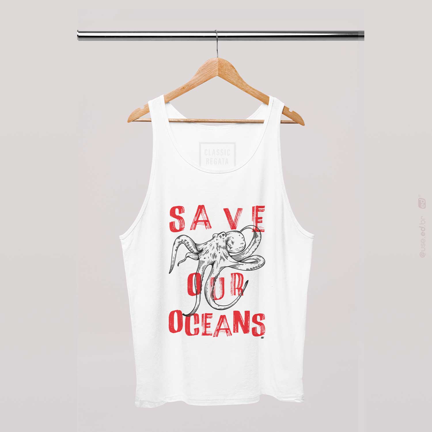 Nome do produto: Save Our Oceans - Camiseta Regata Estampa Polvo Branca