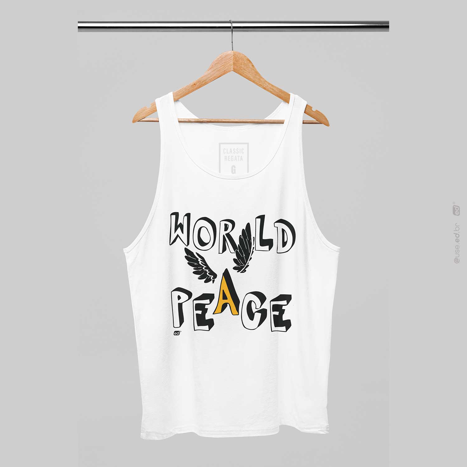 Nome do produto: Regata Estampa World Peace Paz Mundial Classic Branca