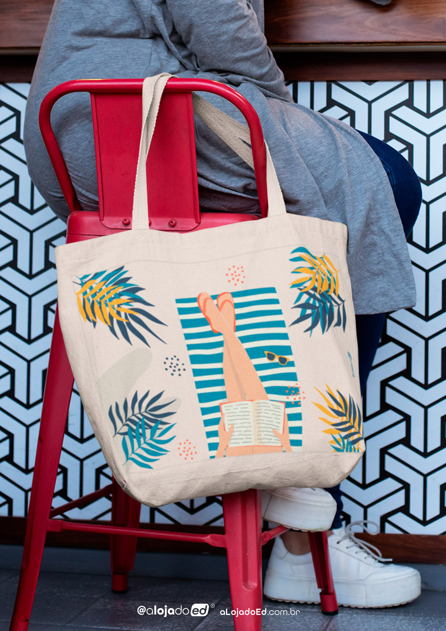 Nome do produto: EcoBag Leitura na Praia 01 - Sacola Ecológica 100% Algodão Cru 40cmx35cm