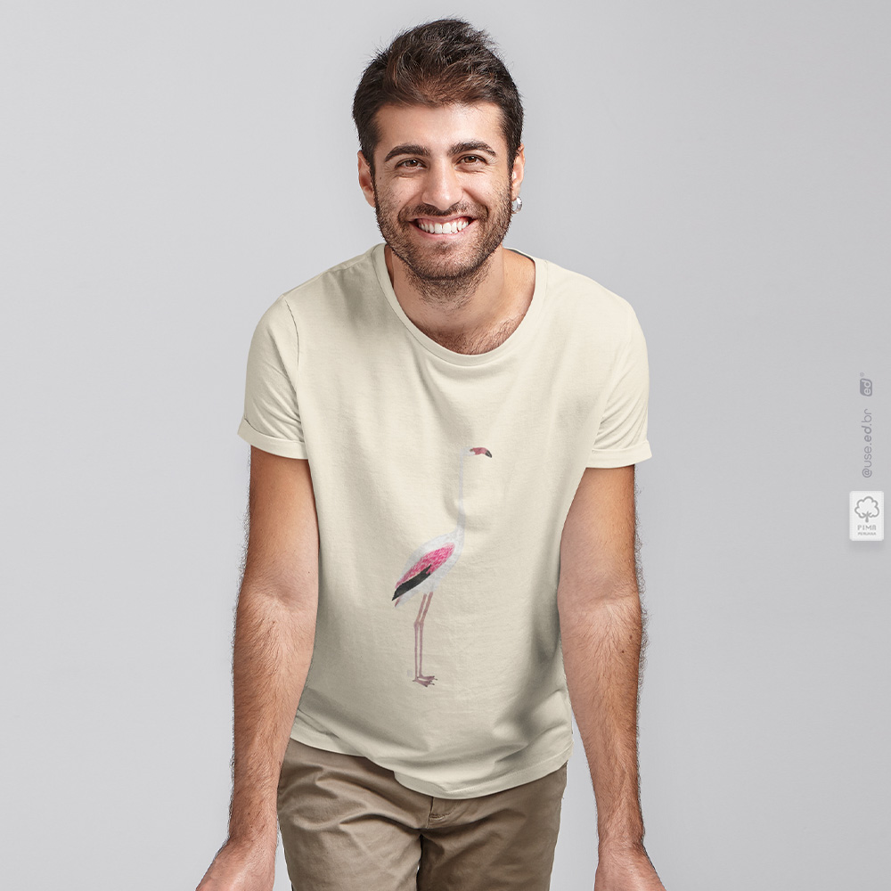 Nome do produto: Flamingo - Camiseta Pima Peruana Marfim