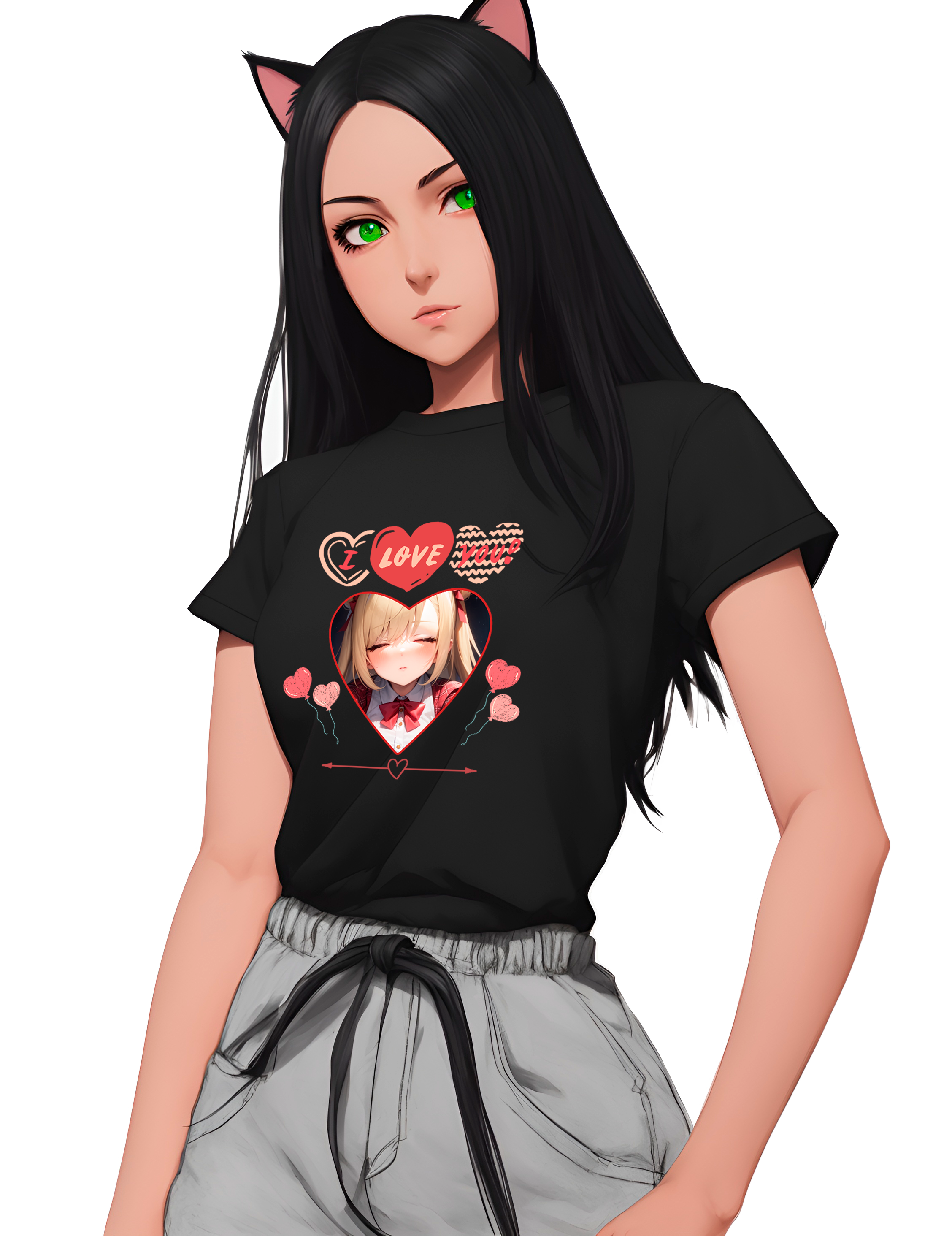 Nome do produto: Camisa feminina I Love You ! , anime girl 