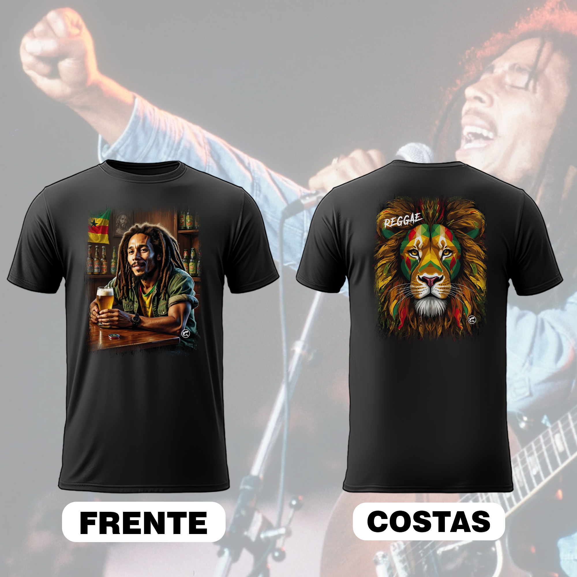 Camiseta de Bob Marley - Frente e Costas
