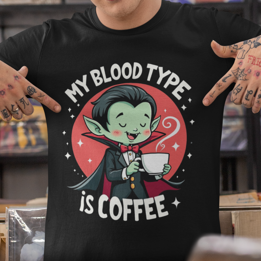 Nome do produto: Camiseta Unissex - My blood type is coffee