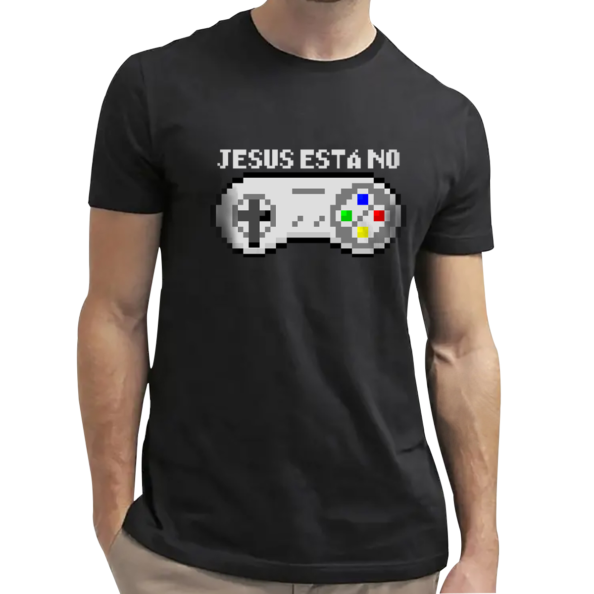 Nome do produto: Camisa Jesus está no controle - Arte 8 bits