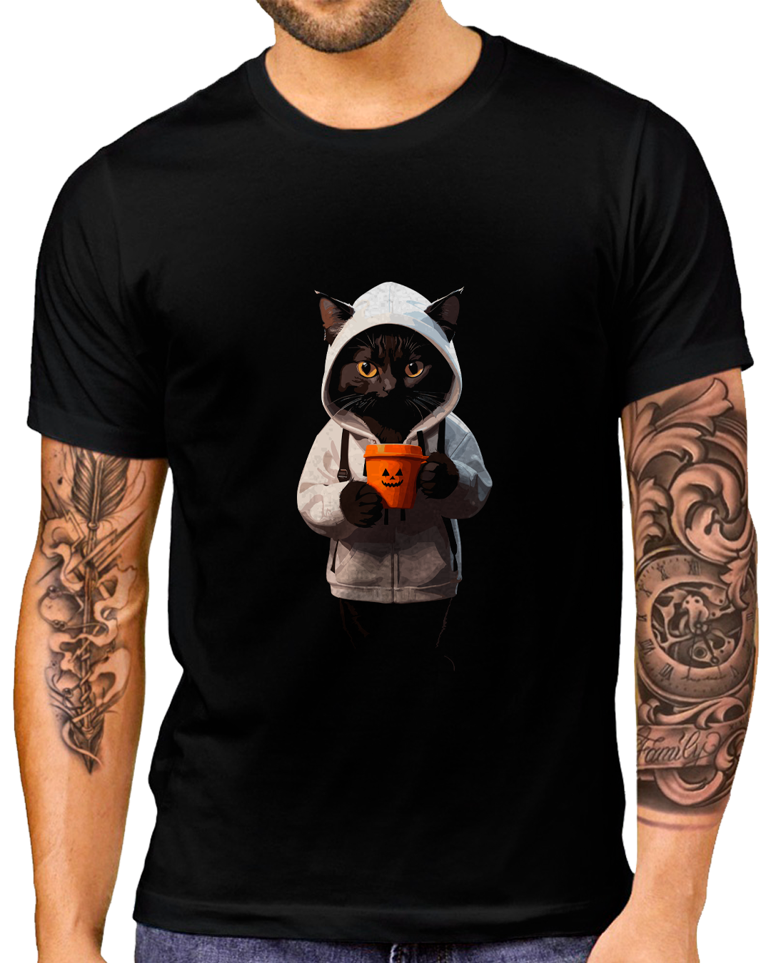 Nome do produto: T-Shirt Masculino Gato tomando Café