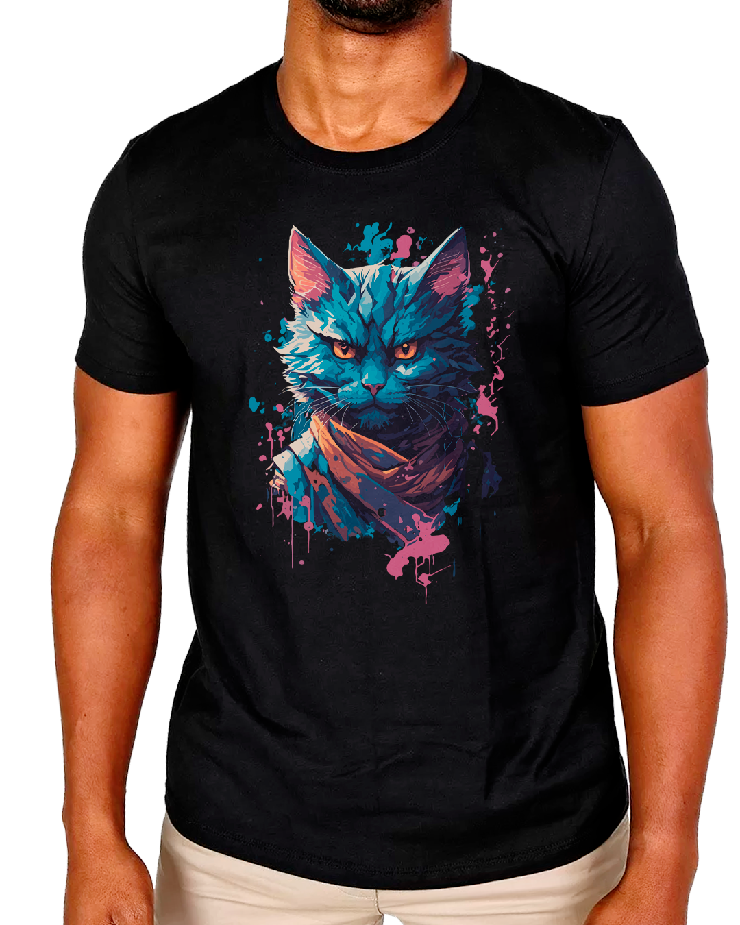 Nome do produto: T-Shirt Masculino Gato Arte