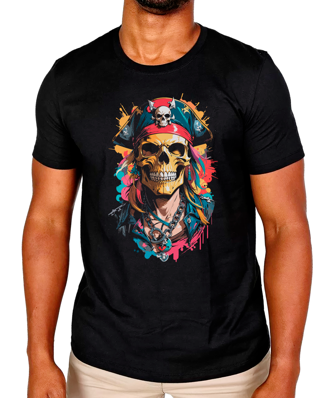 Nome do produto: T-Shirt Masculino Pirata Caveira Arte