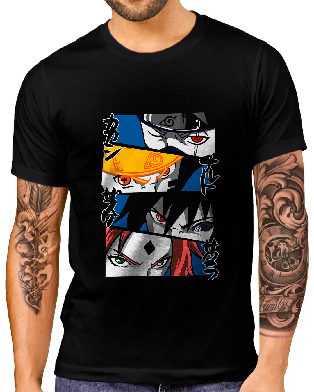 Nome do produto: T-Shirt Masculino Naruto, Sakura, Sasuke e Kakashi