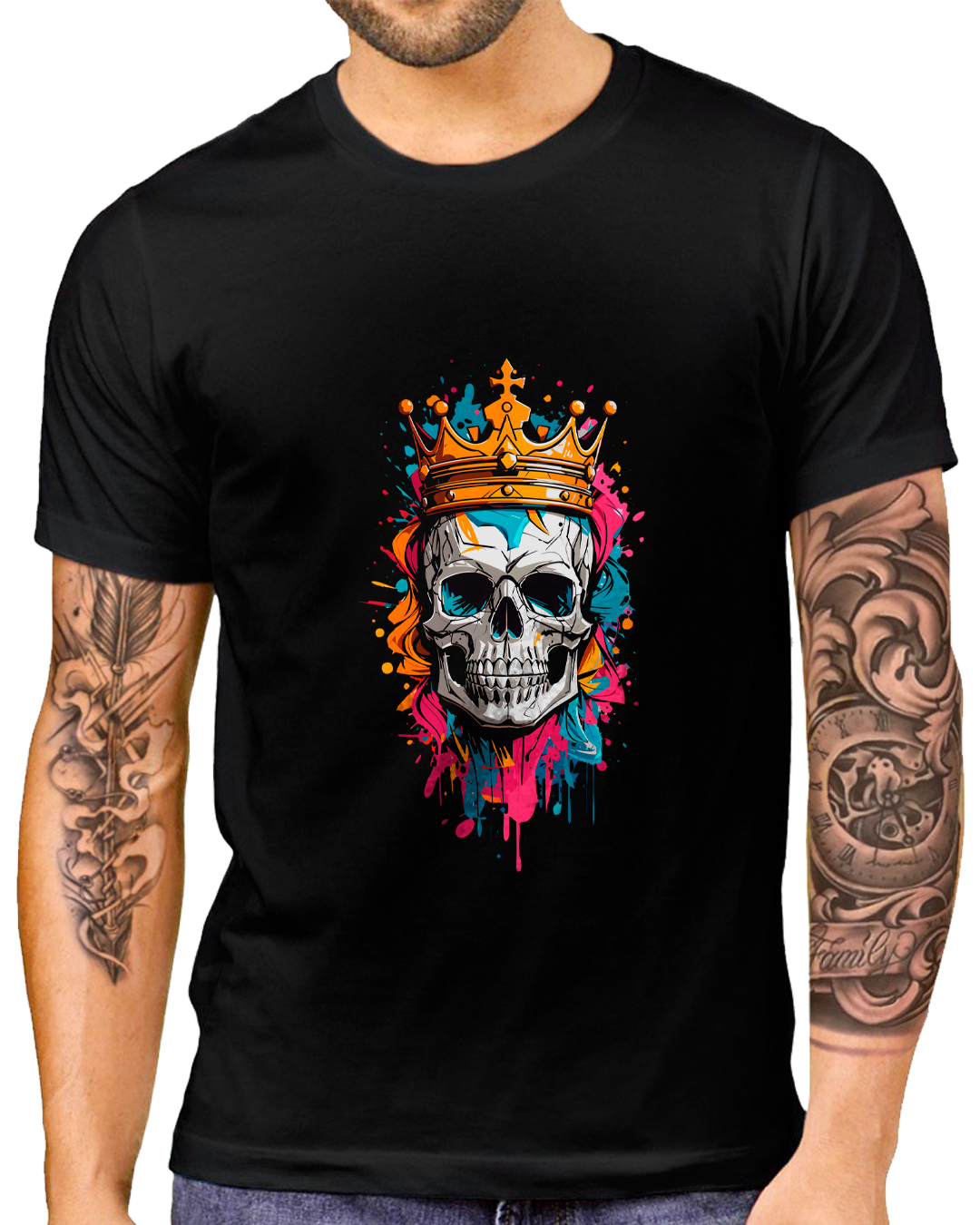 Nome do produto: T-Shirt Masculino Caveira Coroa