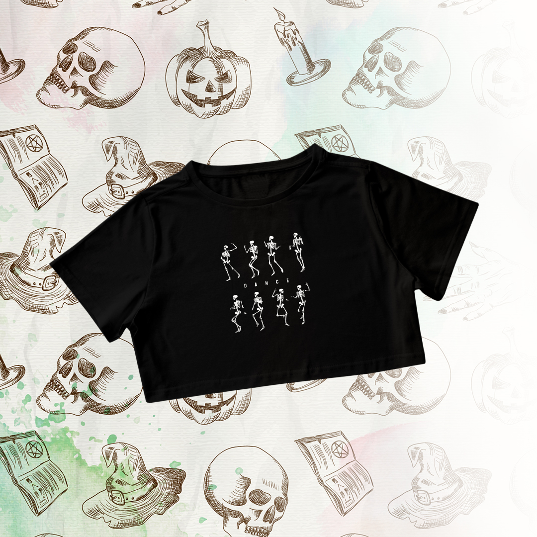 Nome do produto: Cropped Dança dos Esqueletos: Estilo e Ritmo Além da Vida