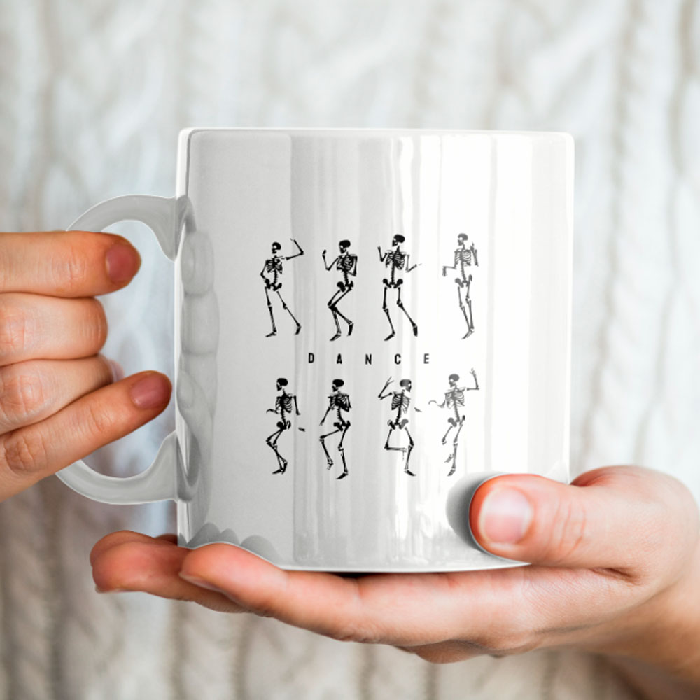 Nome do produto: Caneca Esqueleto em Festa: Dança e Diversão em Cada Gole