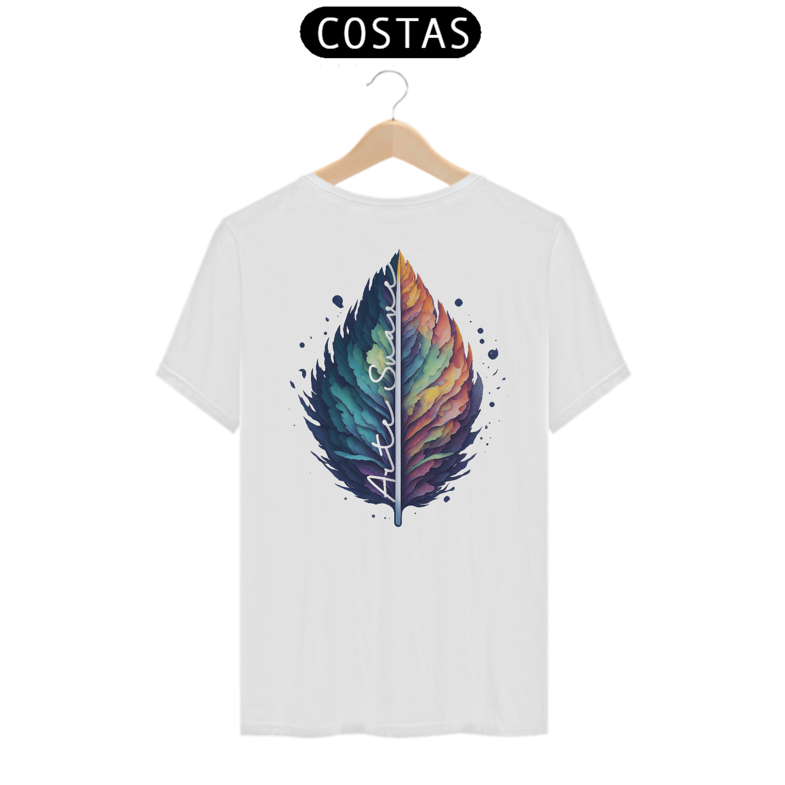 Nome do produto: Camiseta Masculina - Pena arte suave (Cores clara)