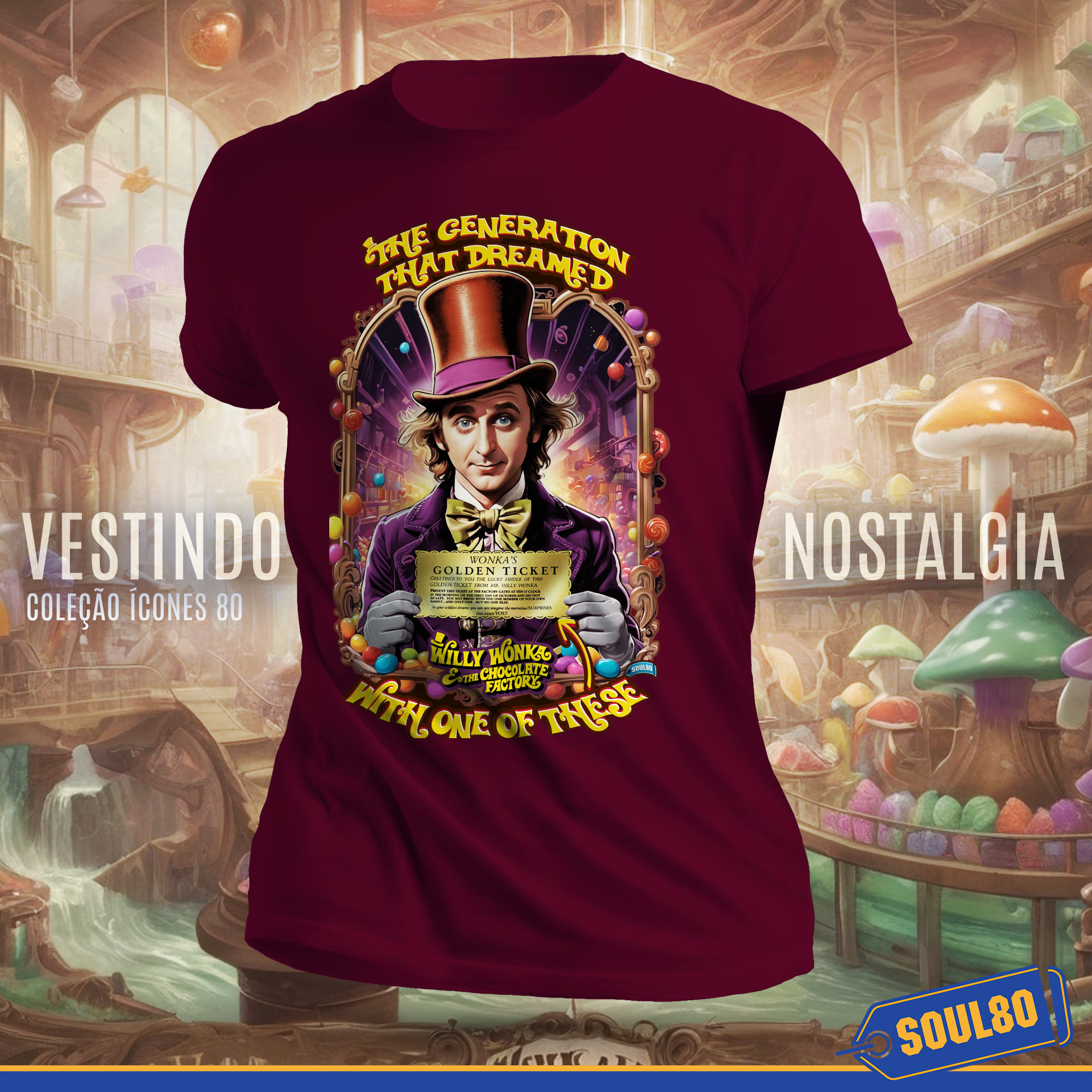 Nome do produto: Camiseta Golden Ticket- Geração Anos 80