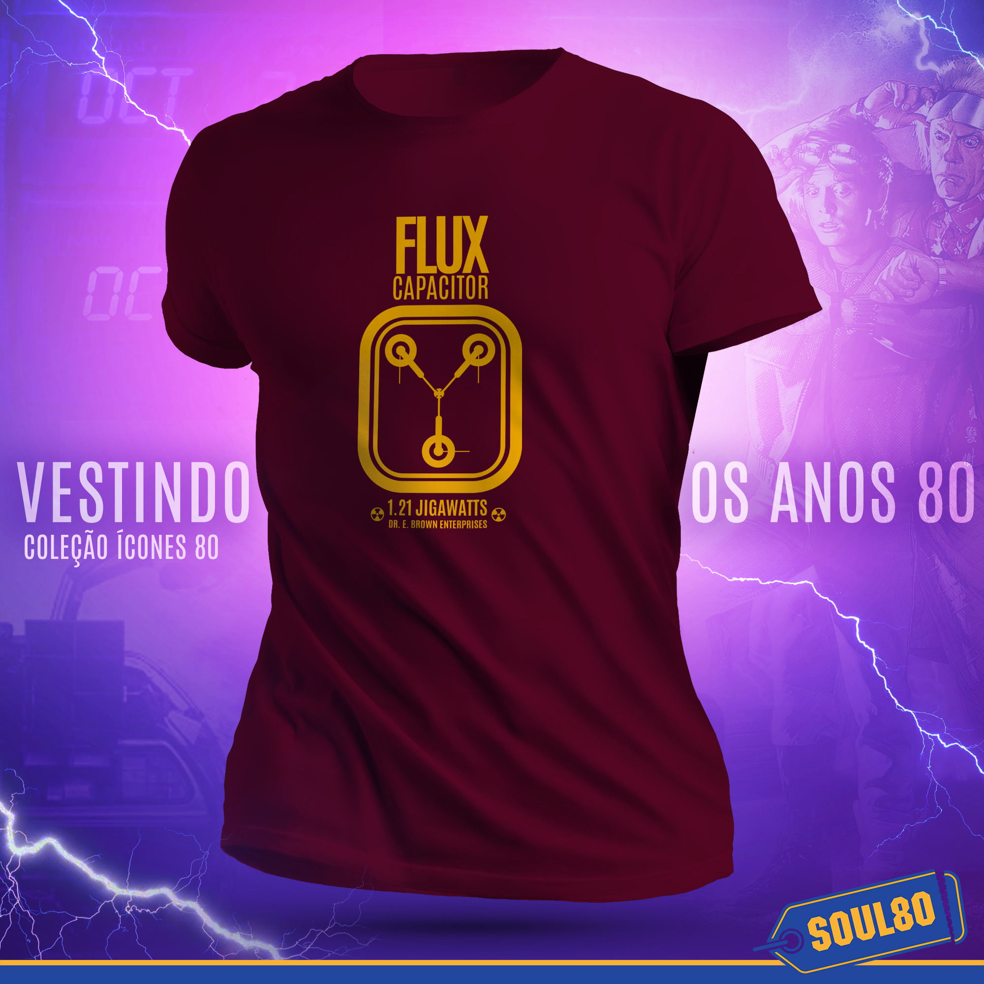 Nome do produto: Camiseta Flux Capacitator Amarelo - Ícones 80