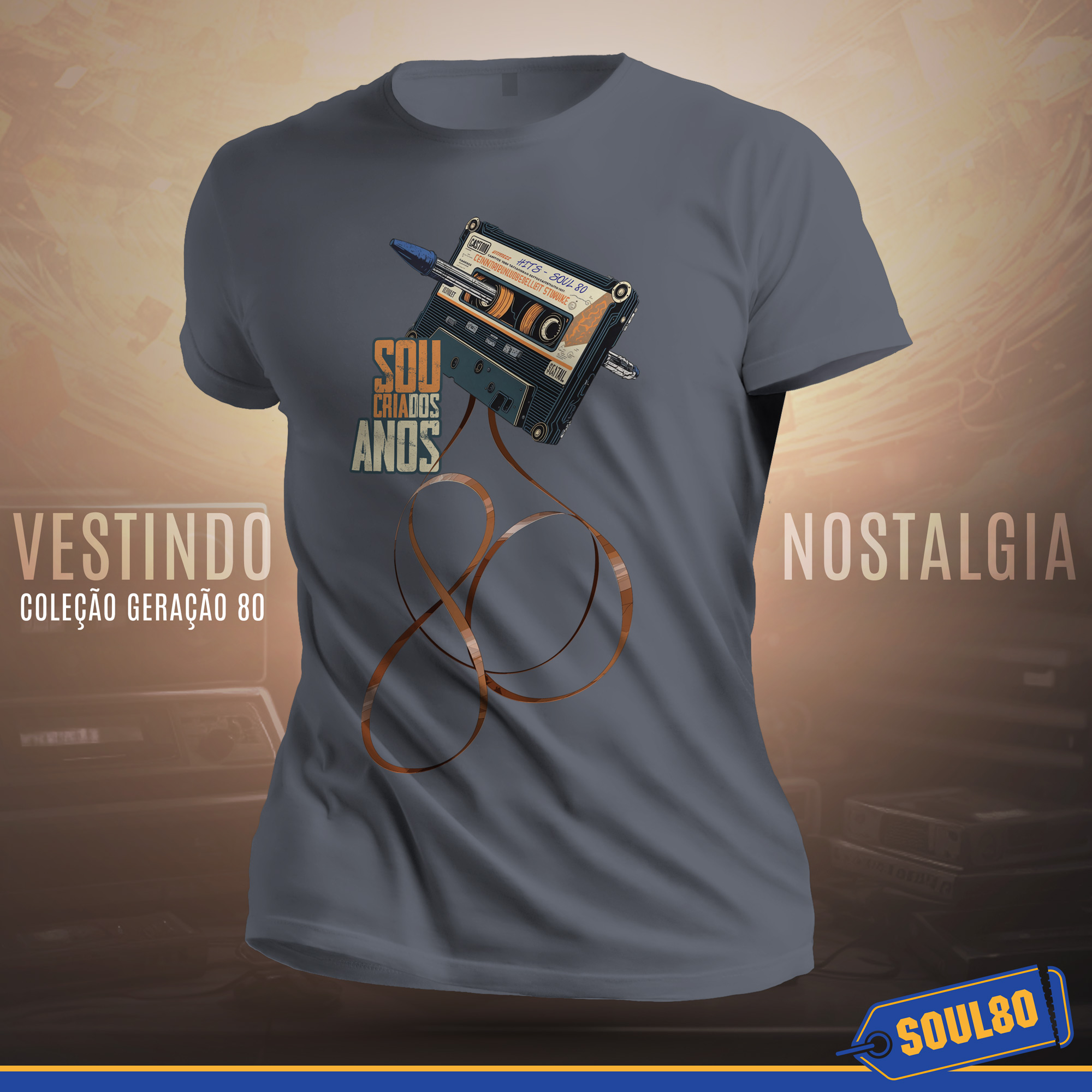 Nome do produto: Camiseta Fita Cassete - Geração Anos 80