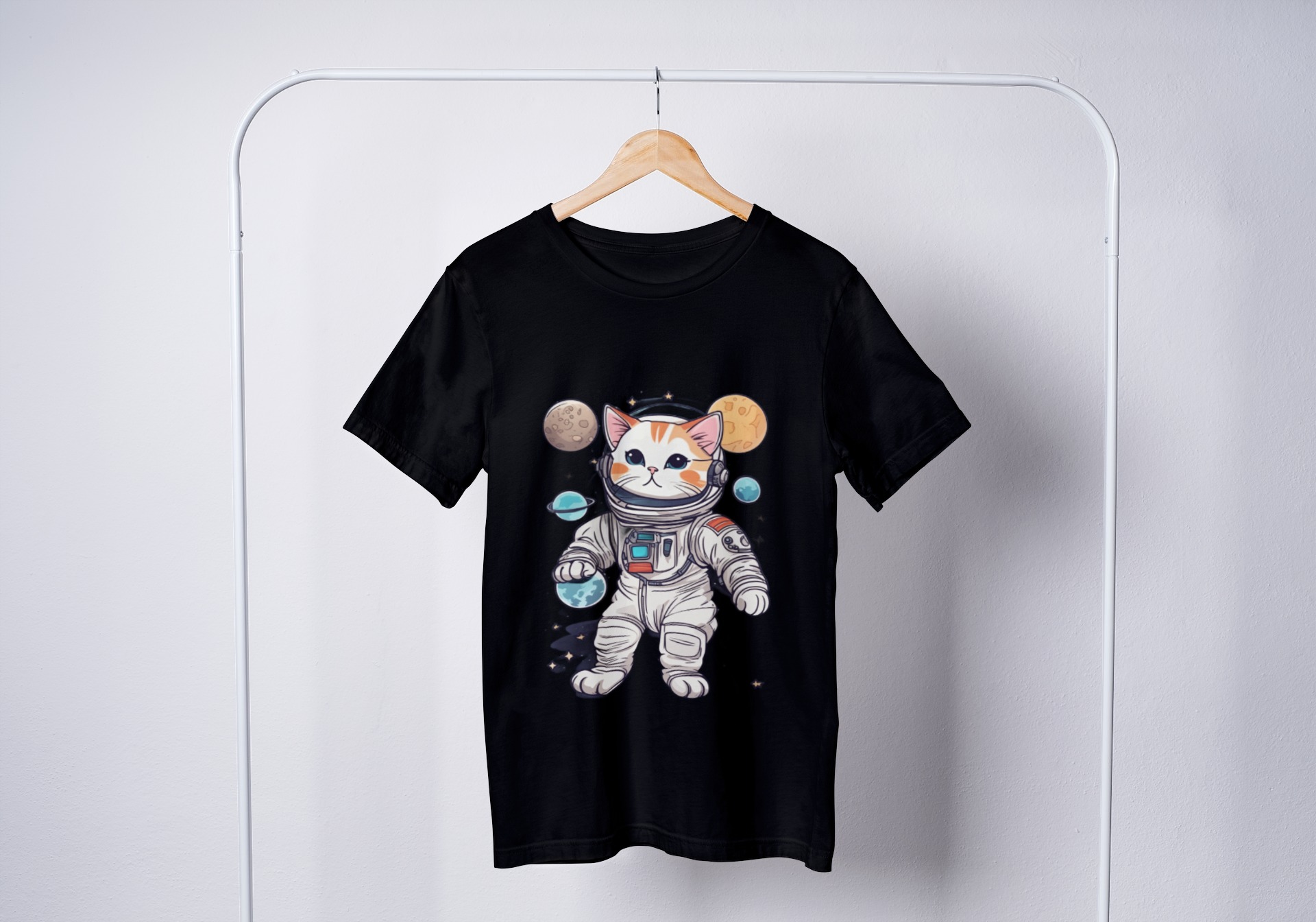Nome do produto: Camiseta Feminina Gatito Espacial