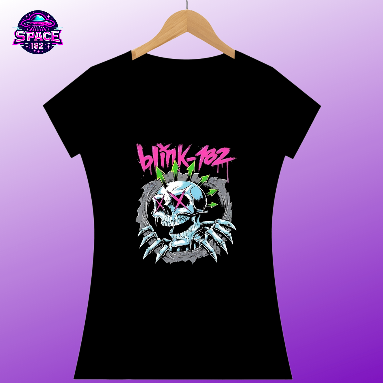 Camiseta  blink 182  caveira  Quality   Feminina 