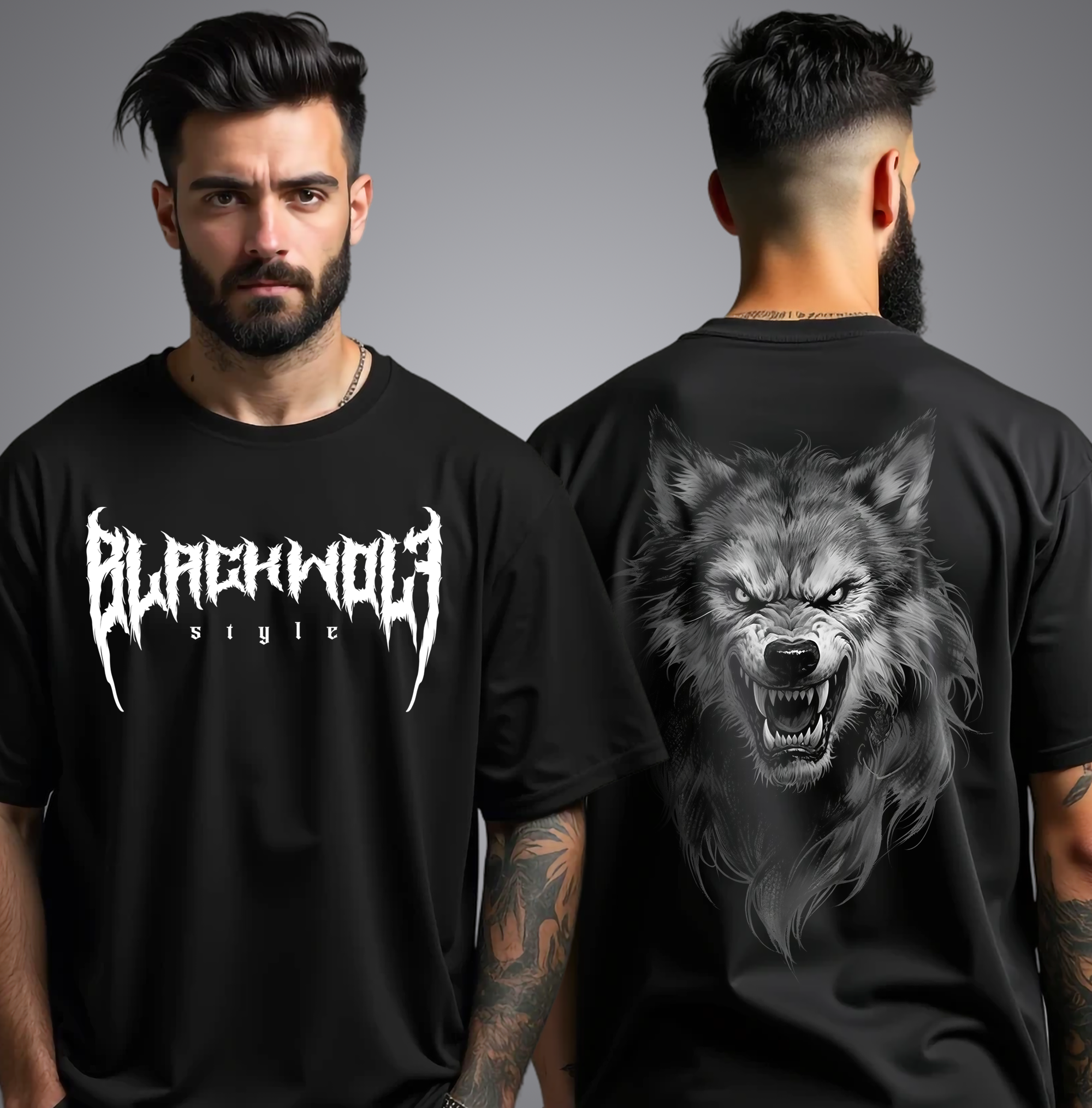 Camiseta - Black Wolf Style (lobo cinza)