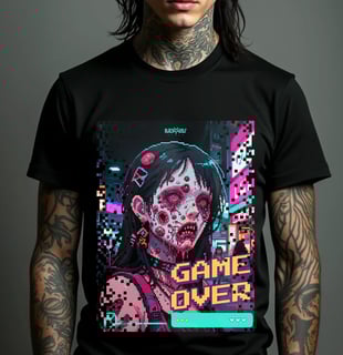 Camiseta - Game Over (Zombie pixel art)