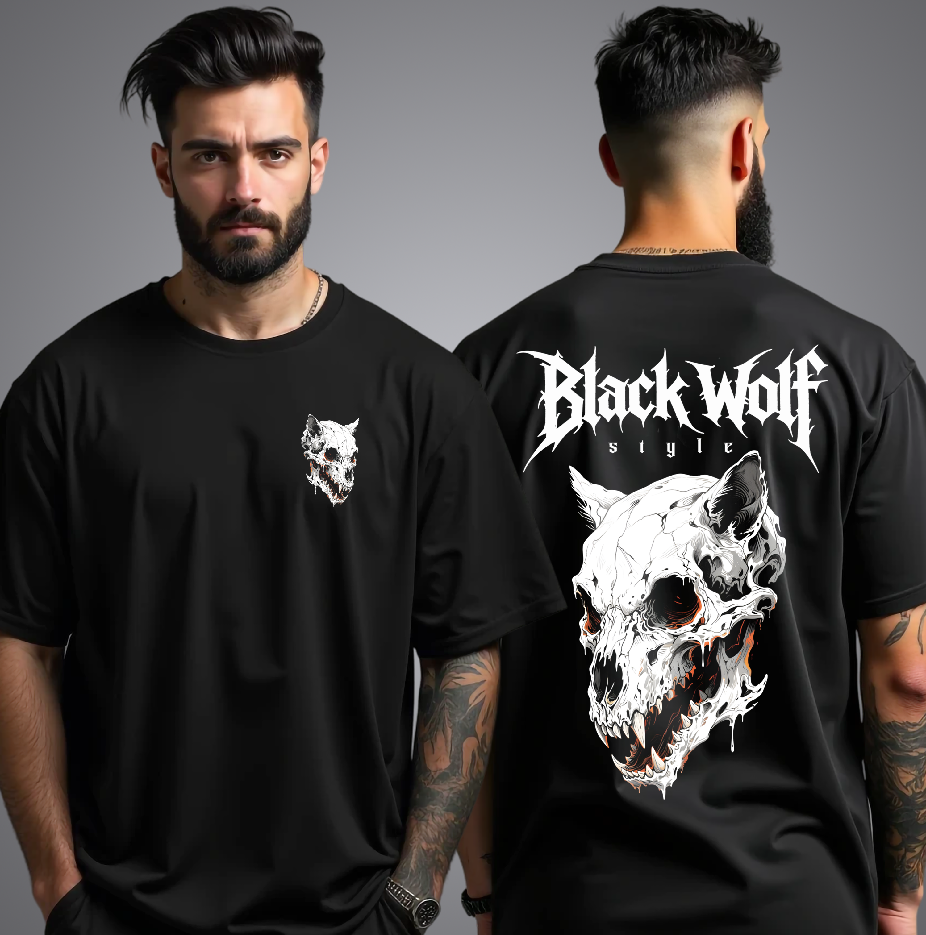 Camiseta Oversized - Black Wolf Skull 