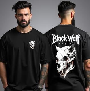 Camiseta Oversized - Black Wolf Skull 