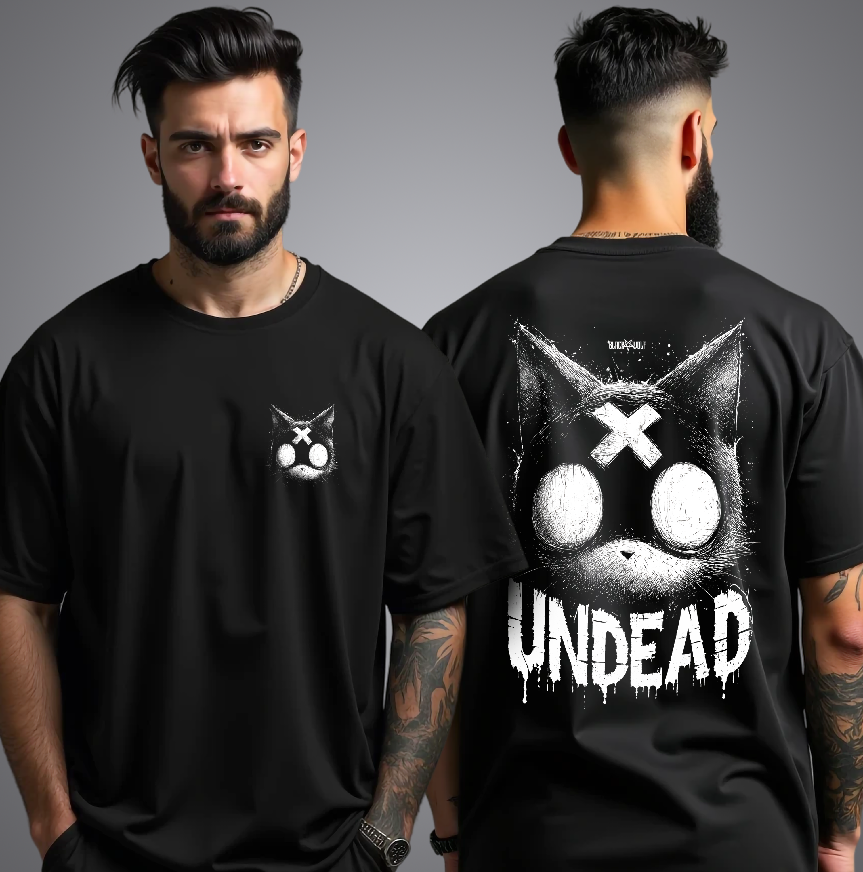 Camiseta frente e costas - Cat Zombie