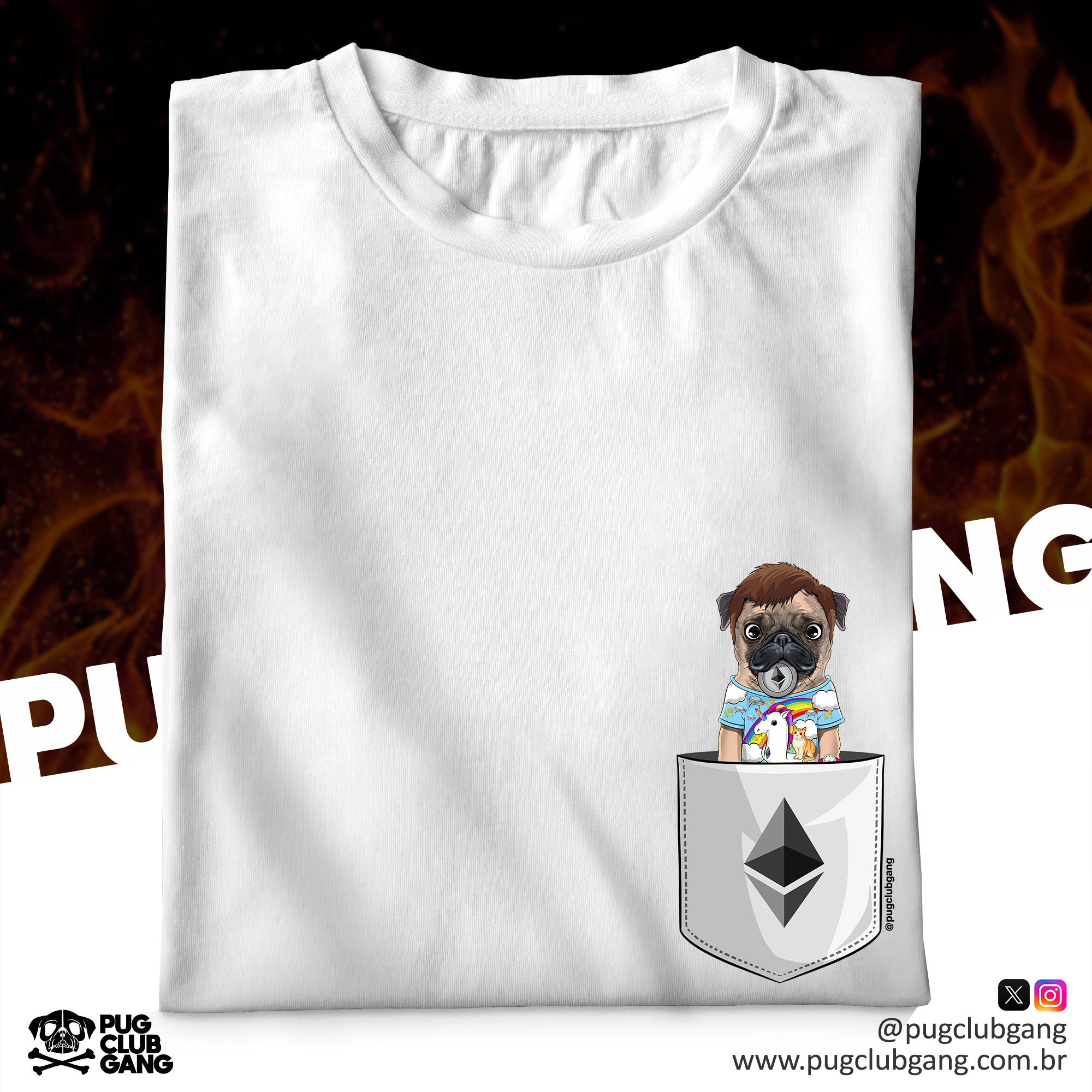 Nome do produto: Camiseta Pug Ethereum - Bolso Fake