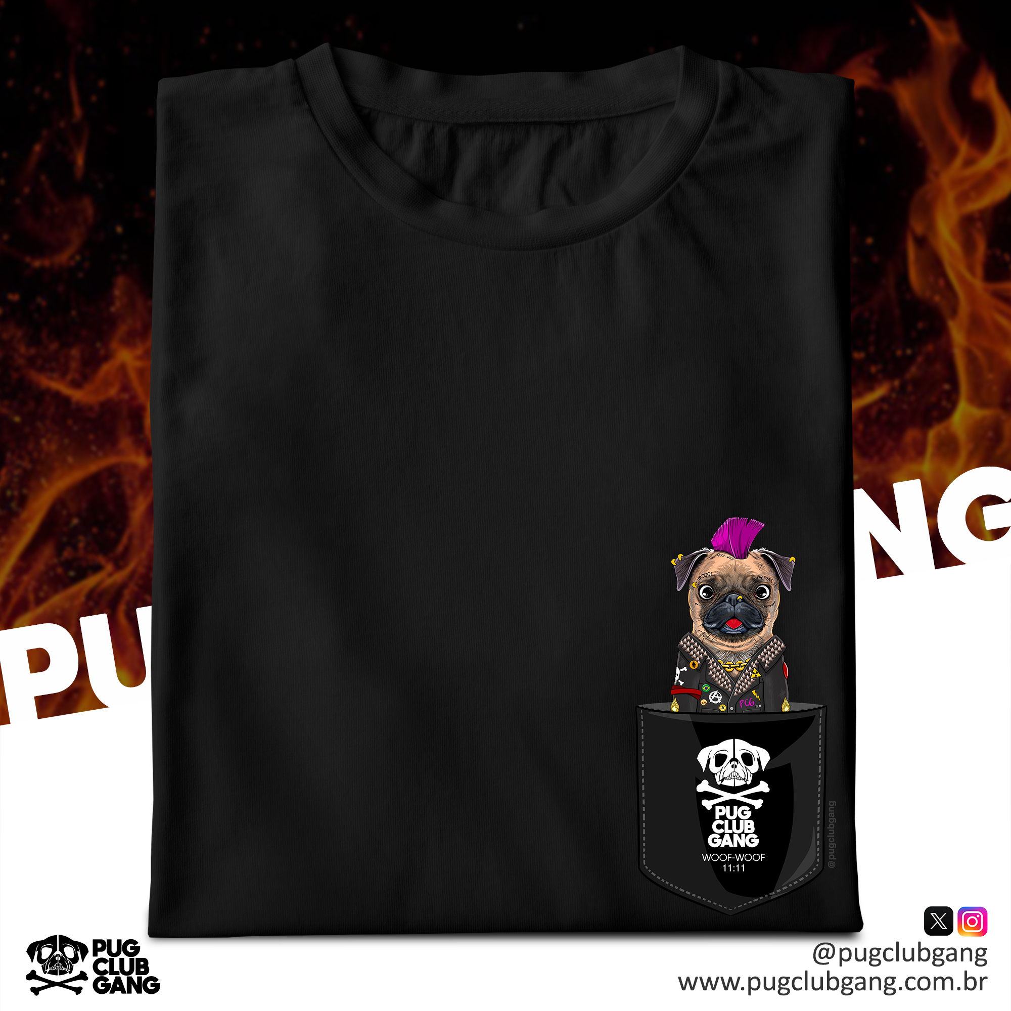 Nome do produto: Camiseta Pug Punk - Bolso Fake