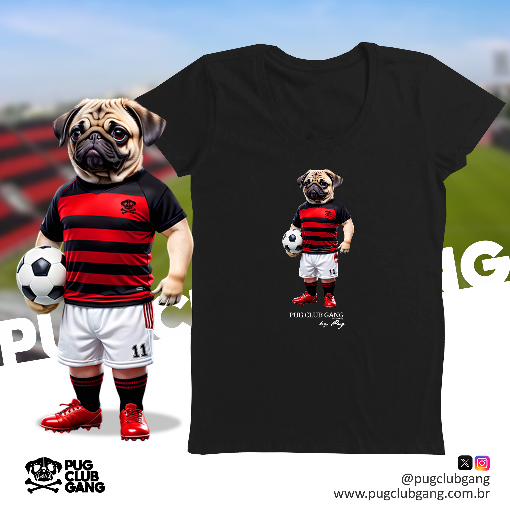 Nome do produto: Camiseta Baby Long Pug - Pug Jogador