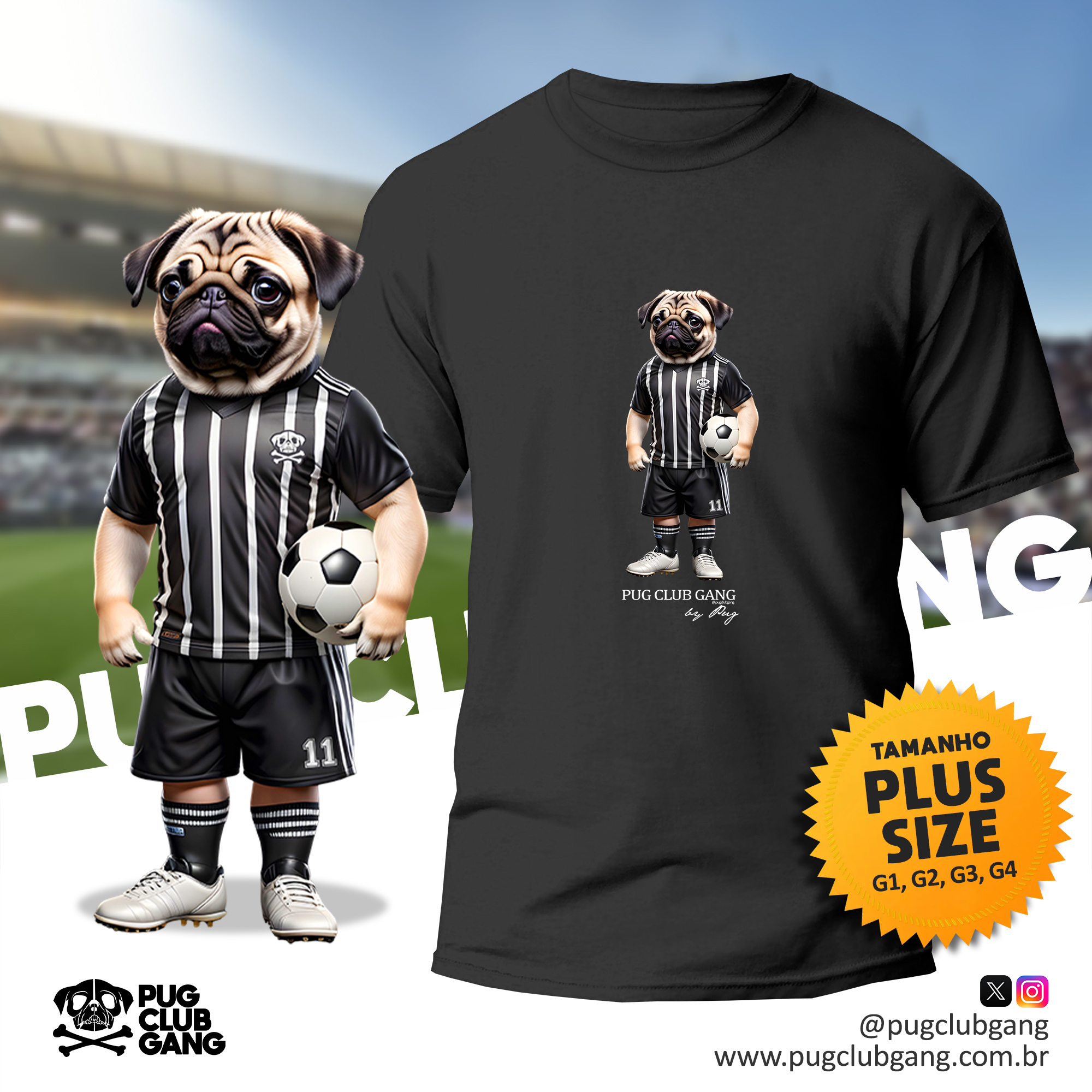 Nome do produto: Camiseta Pug - Pug Jogador - Plus Size