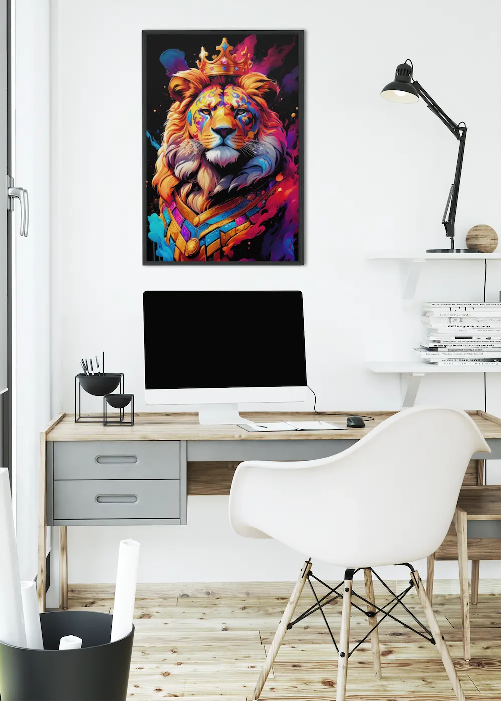 Nome do produto: Quadro Realeza Selvagem: O Leão Coroado em Esplendor Colorido