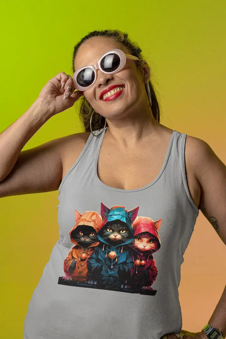 Nome do produto: Regata 3 Gatos na Vibe Neon