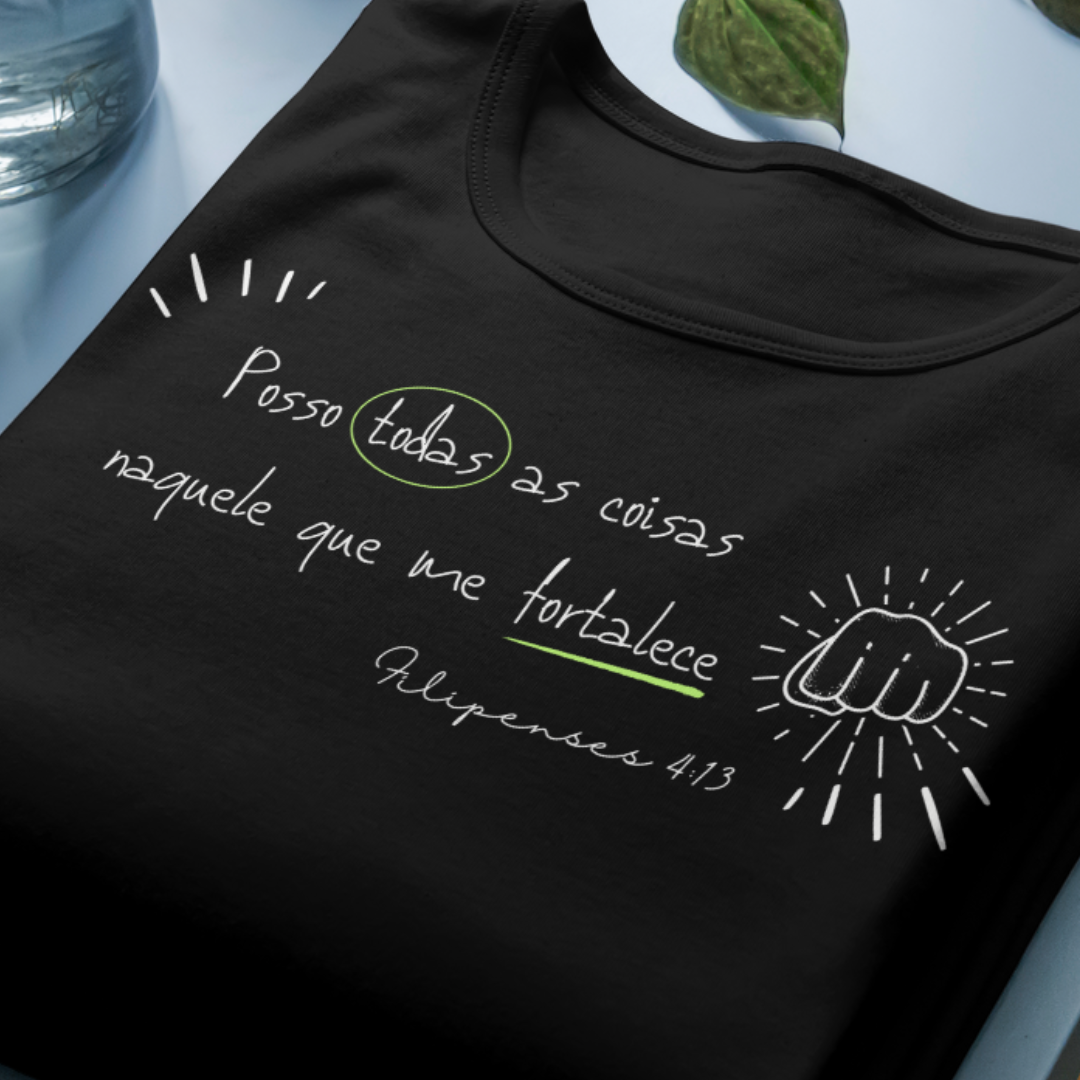 Nome do produto: Camiseta Versículo - Filipenses 4:13 - Posso todas as coisas - Estampa Branca
